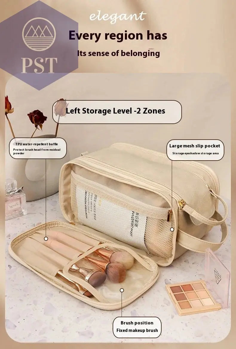 High appearance double zipper make-up bag large-capacity portable travel senior impression make-up brush wash-and-wash bag - PST PS Tradings