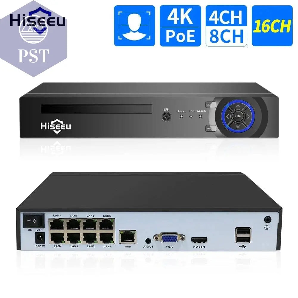 Hiseeu H.265+ 4CH 10CH 16CH POE NVR For IP Security Surveillance Camera CCTV System 5MP 8MP 4K Audio Video Recorder Face Detect - Property & Safety Tradings