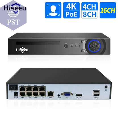 Hiseeu H.265+ 4CH 10CH 16CH POE NVR For IP Security Surveillance Camera CCTV System 5MP 8MP 4K Audio Video Recorder Face Detect - Property & Safety Tradings