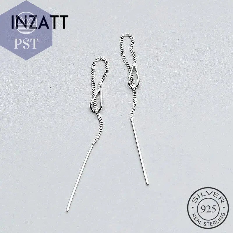 INZATT 925 Sterling Silver 6.3cm Long Tassel Chain Sticker Bar Dangle Drop Earrings For Women Fashion Jewelry Wedding Gift - PST PS Tradings