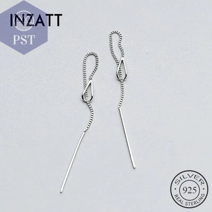 INZATT 925 Sterling Silver 6.3cm Long Tassel Chain Sticker Bar Dangle Drop Earrings For Women Fashion Jewelry Wedding Gift - PST PS Tradings