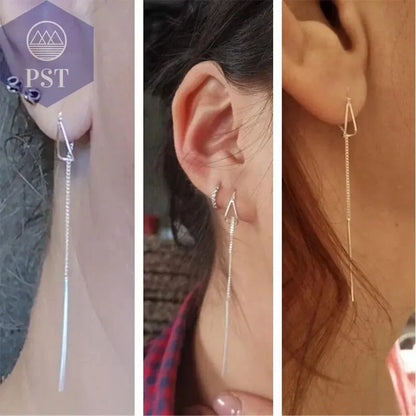 INZATT 925 Sterling Silver 6.3cm Long Tassel Chain Sticker Bar Dangle Drop Earrings For Women Fashion Jewelry Wedding Gift - PST PS Tradings