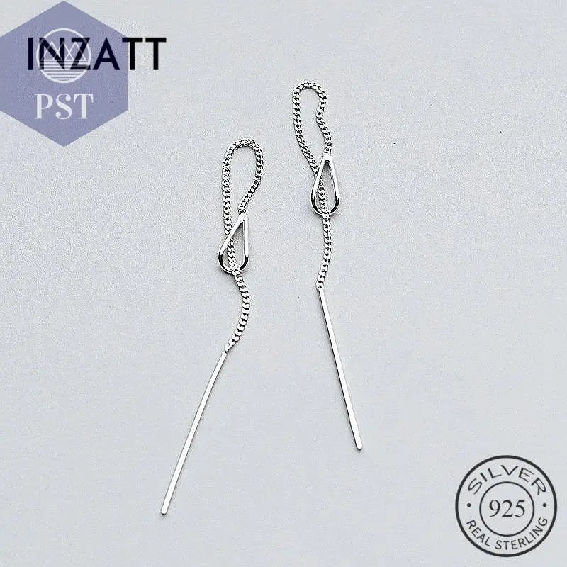 INZATT 925 Sterling Silver 6.3cm Long Tassel Chain Sticker Bar Dangle Drop Earrings For Women Fashion Jewelry Wedding Gift - PST PS Tradings