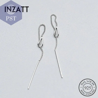 INZATT 925 Sterling Silver 6.3cm Long Tassel Chain Sticker Bar Dangle Drop Earrings For Women Fashion Jewelry Wedding Gift - PST PS Tradings