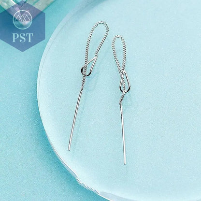 INZATT 925 Sterling Silver 6.3cm Long Tassel Chain Sticker Bar Dangle Drop Earrings For Women Fashion Jewelry Wedding Gift - PST PS Tradings