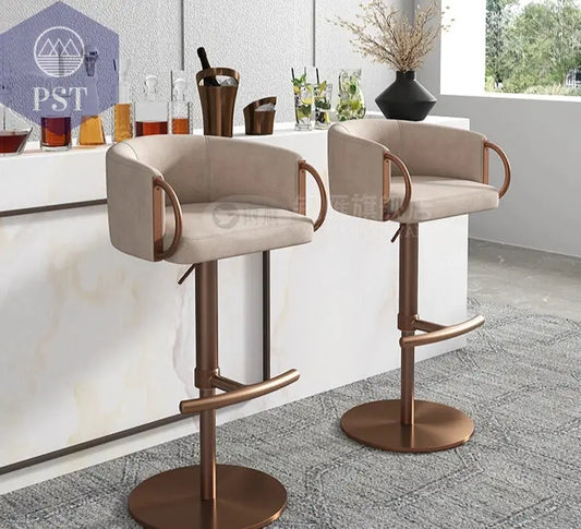 Italienischer, minimalistischer Luxus-Barstuhl für Zuhause, Lift, Rindsleder, Villa, Edelstahl, hoch       PST PS Tradings