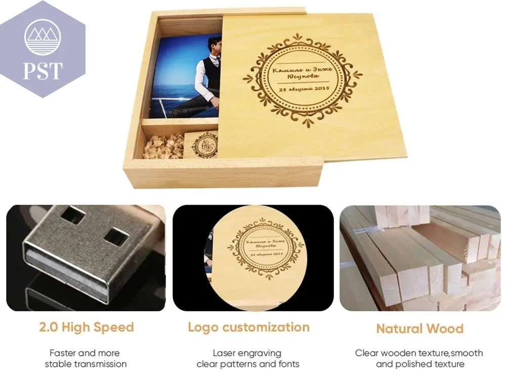 JASTER USB 2.0 Flash Drives Photography Wooden Photo Album Box Pen drive Free logo 16GB 32GB 64GB 128GB Creative gift USB stick       PST PS Tradings