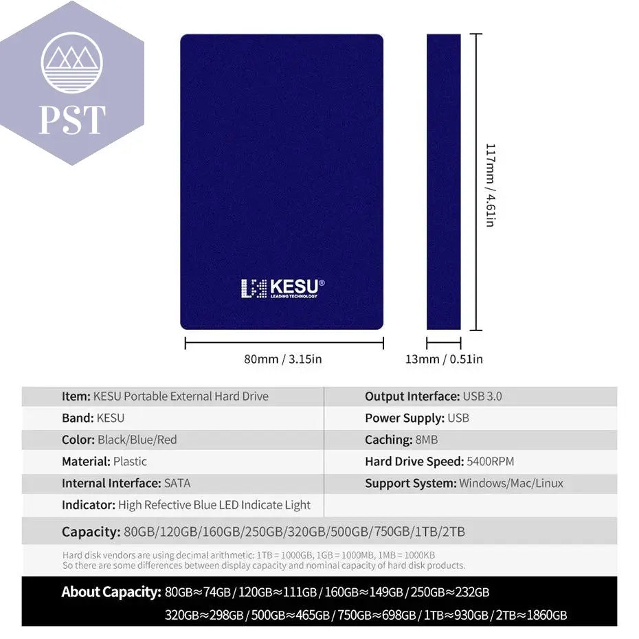 KESU HDD Portable External Hard Drive 2tb/1tb/500gb/750gb 2.5"disk memory USB Storage for PC tablets notebook Desktop Computer - PST PS Tradings