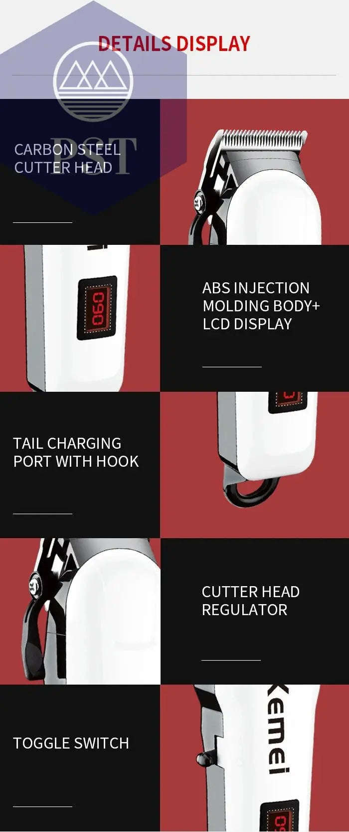 Kemei Professional hair clipper cordless hair trimmer beard for men electric hair cutting kit rechargeable haircut machine - PST PS Tradings