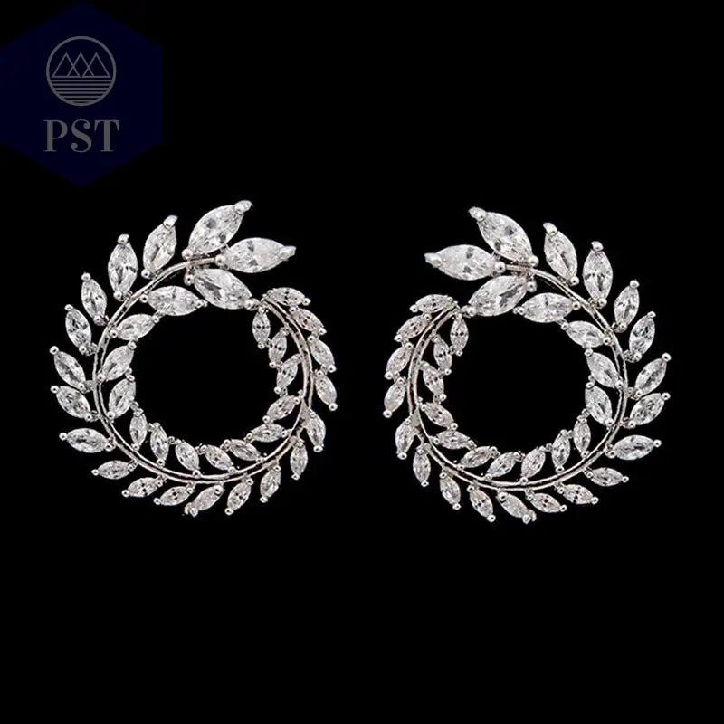 LXOEN Marquise Cut Flower Zirconia Crystal Long Drop Earrings for Women Shiny Leaf CZ Stone Bridal Wedding Jewelry - PST PS Tradings