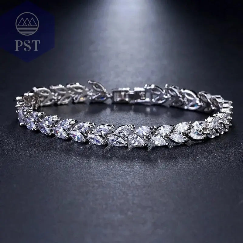 LXOEN Marquise Cut Flower Zirconia Crystal Long Drop Earrings for Women Shiny Leaf CZ Stone Bridal Wedding Jewelry - PST PS Tradings