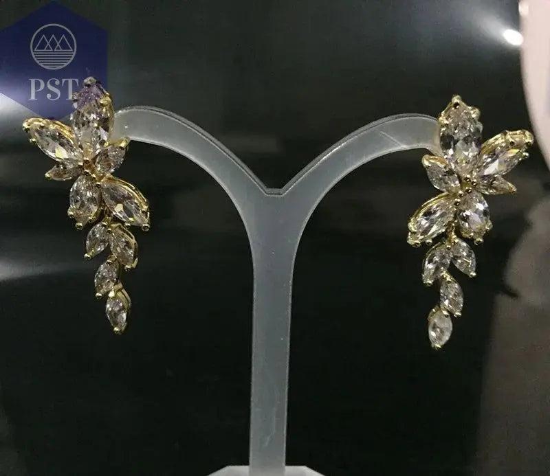 LXOEN Marquise Cut Flower Zirconia Crystal Long Drop Earrings for Women Shiny Leaf CZ Stone Bridal Wedding Jewelry - PST PS Tradings