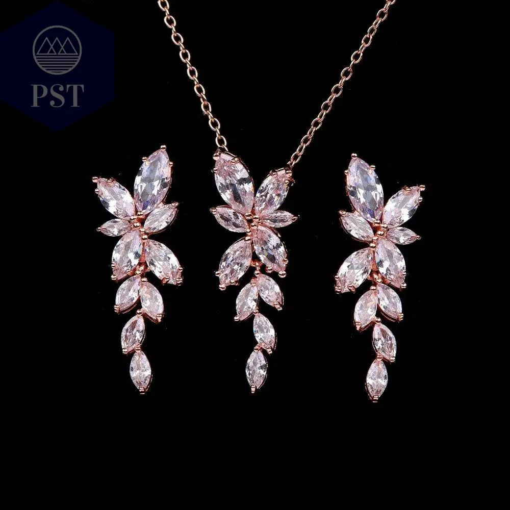 LXOEN Marquise Cut Flower Zirconia Crystal Long Drop Earrings for Women Shiny Leaf CZ Stone Bridal Wedding Jewelry - PST PS Tradings