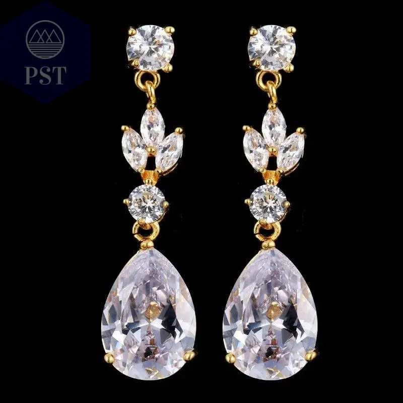 LXOEN Marquise Cut Flower Zirconia Crystal Long Drop Earrings for Women Shiny Leaf CZ Stone Bridal Wedding Jewelry - PST PS Tradings
