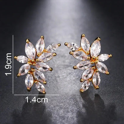 LXOEN Marquise Cut Flower Zirconia Crystal Long Drop Earrings for Women Shiny Leaf CZ Stone Bridal Wedding Jewelry       PST PS Tradings