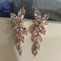 LXOEN Marquise Cut Flower Zirconia Crystal Long Drop Earrings for Women Shiny Leaf CZ Stone Bridal Wedding Jewelry       PST PS Tradings