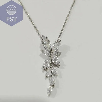 LXOEN Marquise Cut Flower Zirconia Crystal Long Drop Earrings for Women Shiny Leaf CZ Stone Bridal Wedding Jewelry       PST PS Tradings