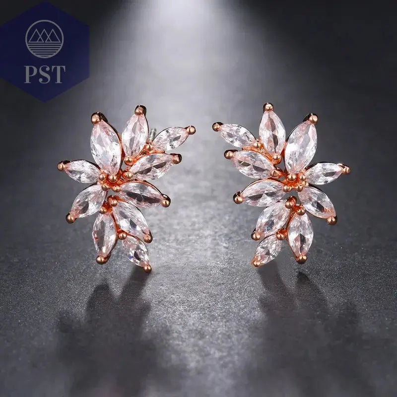 LXOEN Marquise Cut Flower Zirconia Crystal Long Drop Earrings for Women Shiny Leaf CZ Stone Bridal Wedding Jewelry       PST PS Tradings