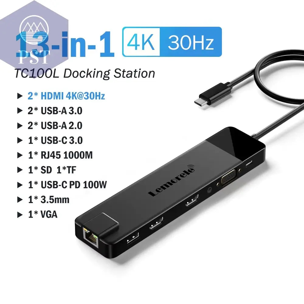 Lemorele 4K USB Hub USB C Auf Dual HDMI VGA Gigabit Dockingstation USB 3.0 VGA Adapter Sd-Kartenleser Für Windows Macbook Air PST PS Tradings  PST PS Tradings 13-In-1-Usb3.0 PST PS Tradings