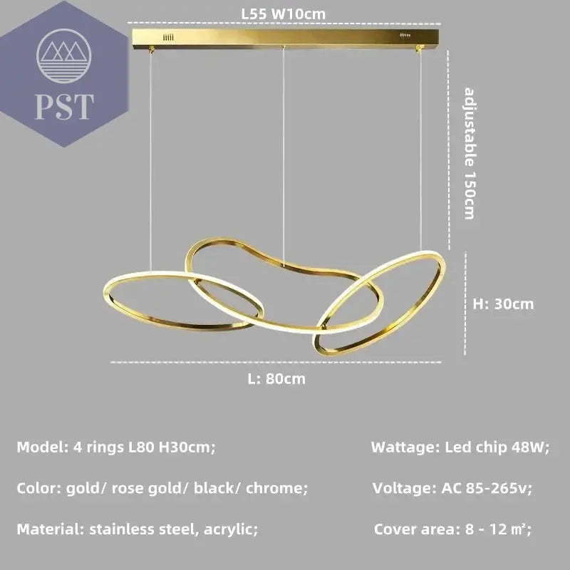 Luxuriöse Dimmbare Pendelleuchte Esstisch Leuchter Wohnzimmer Beleuchtung PST PS Tradings Pendelleuchte PST PS Tradings gold-in-stock-3-ring-L80cm-48W-warm-light-3000K PST PS Tradings