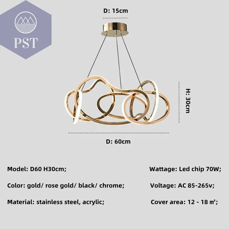 Luxuriöse Dimmbare Pendelleuchte Esstisch Leuchter Wohnzimmer Beleuchtung PST PS Tradings Pendelleuchte PST PS Tradings gold-in-stock-D60cm-70W-warm-light-3000K PST PS Tradings