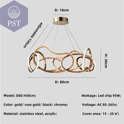 Luxuriöse Dimmbare Pendelleuchte Esstisch Leuchter Wohnzimmer Beleuchtung PST PS Tradings Pendelleuchte PST PS Tradings gold-in-stock-D80cm-98W-warm-light-3000K PST PS Tradings