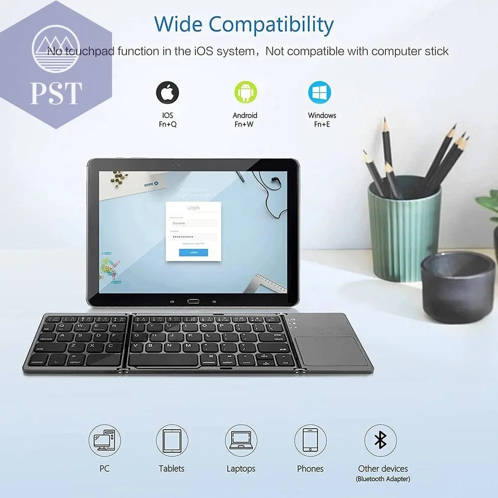 New Portable Mini Three Folding Bluetooth Keyboard Wireless Foldable Touchpad Keypad for IOS Android Windows ipad Tablet - PST PS Tradings