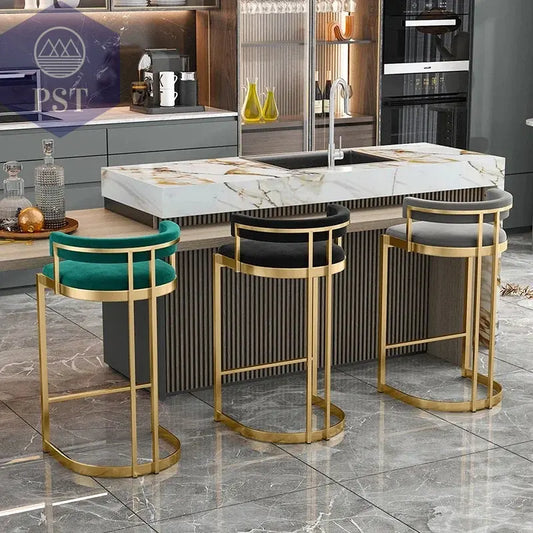 Premium Gold Barhocker Nordic Hochwertige italienische Rückenlehne Partystühle Rundes Kissen Bequeme Taburetes De Barmöbel       PST PS Tradings