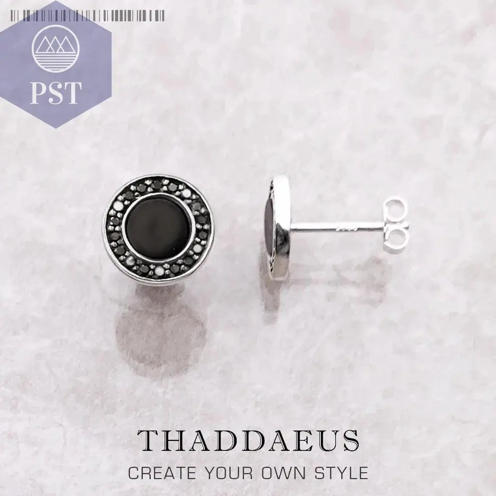 Round Black Small Stud Earrings Europe Style Fine Good Jewerly For Women Brand New Gift In Real 925 Sterling Silver - PST PS Tradings