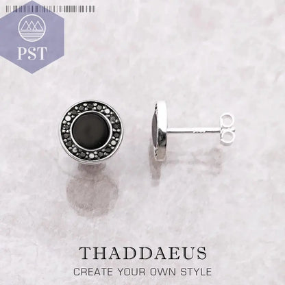 Round Black Small Stud Earrings Europe Style Fine Good Jewerly For Women Brand New Gift In Real 925 Sterling Silver - PST PS Tradings