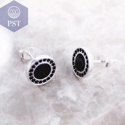 Round Black Small Stud Earrings Europe Style Fine Good Jewerly For Women Brand New Gift In Real 925 Sterling Silver - PST PS Tradings