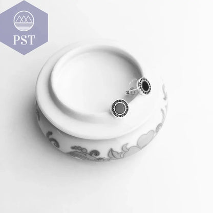 Round Black Small Stud Earrings Europe Style Fine Good Jewerly For Women Brand New Gift In Real 925 Sterling Silver - PST PS Tradings
