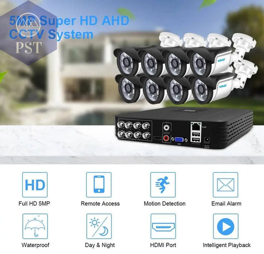 Smar 5MP Security Camera System Witth 18M Wired Cable Video Surveillance Kit Indoor Outdoor Waterproof CCTV Camera 5 in 1 DVR PST PS Tradings  PST PS Tradings  PST PS Tradings