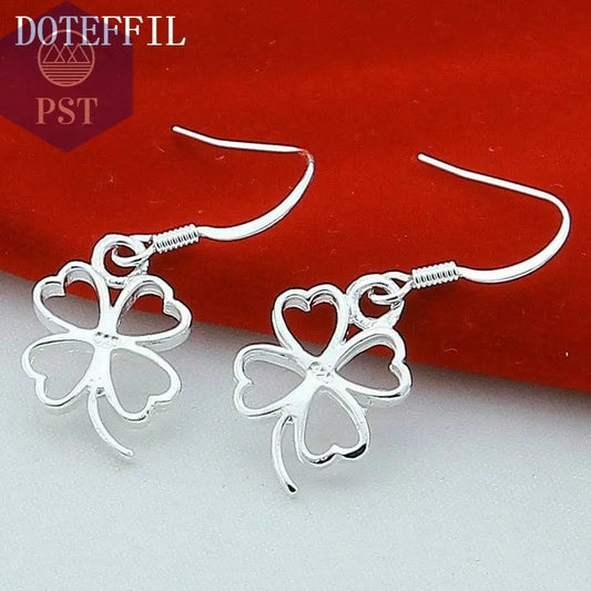 DOTEFFIL 925 Sterling Silver Hollow Four-leaf Clover Drop Earrings For Woman Wedding Engagement Fashion Party Charm Jewelry - Property & Safety Tradings