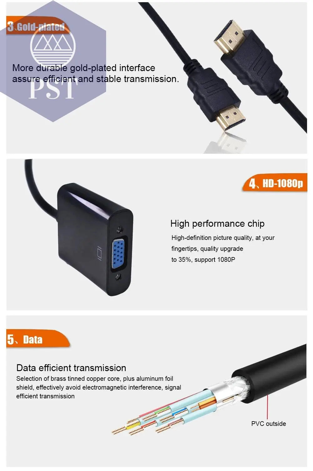 TISHRIC HDMI-compatible TO VGA Adapter 1080P Digital TO Analog Audio Converter Male To Famale For PC Laptop TV Box Projector - Property & Safety Tradings
