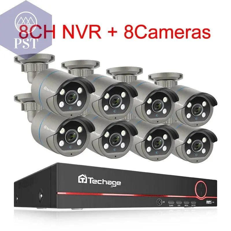 Techage 8CH HD 4MP POE NVR Kit CCTV Security System H.265 Face Detect Outdoor Two-way Audio IP Camera P2P Video Surveillance Set - Property & Safety Tradings