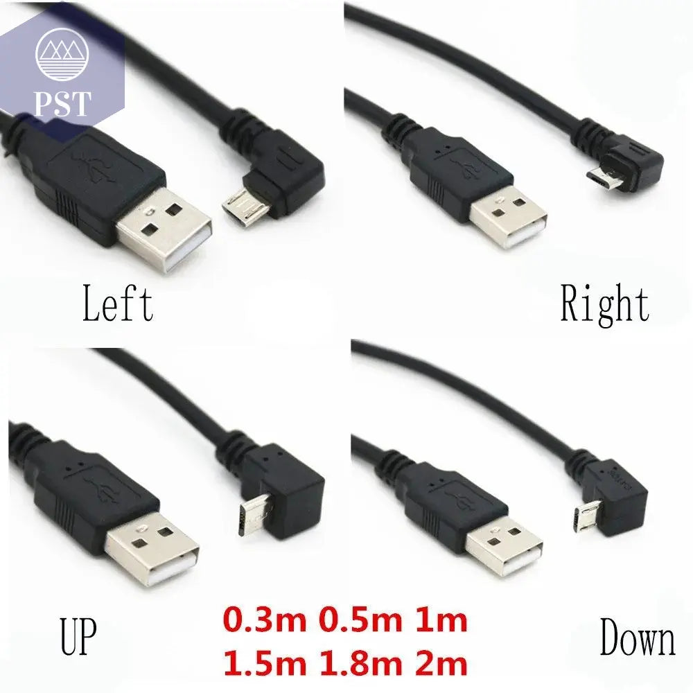 Up & Down & Left & Right Angled 90 Degree USB Micro USB Male to USB male Data Charge connector Cable 25cm 50cm for Tablet 5ft 1m - PST PS Tradings