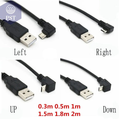 Up & Down & Left & Right Angled 90 Degree USB Micro USB Male to USB male Data Charge connector Cable 25cm 50cm for Tablet 5ft 1m - PST PS Tradings