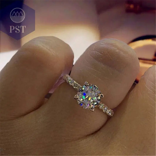 Verlobungsring Wedding Rings For Women Princess Luxury Propose Engagement Bridal Jewelry Cubic Zirconia Round Stone - PST PS Tradings