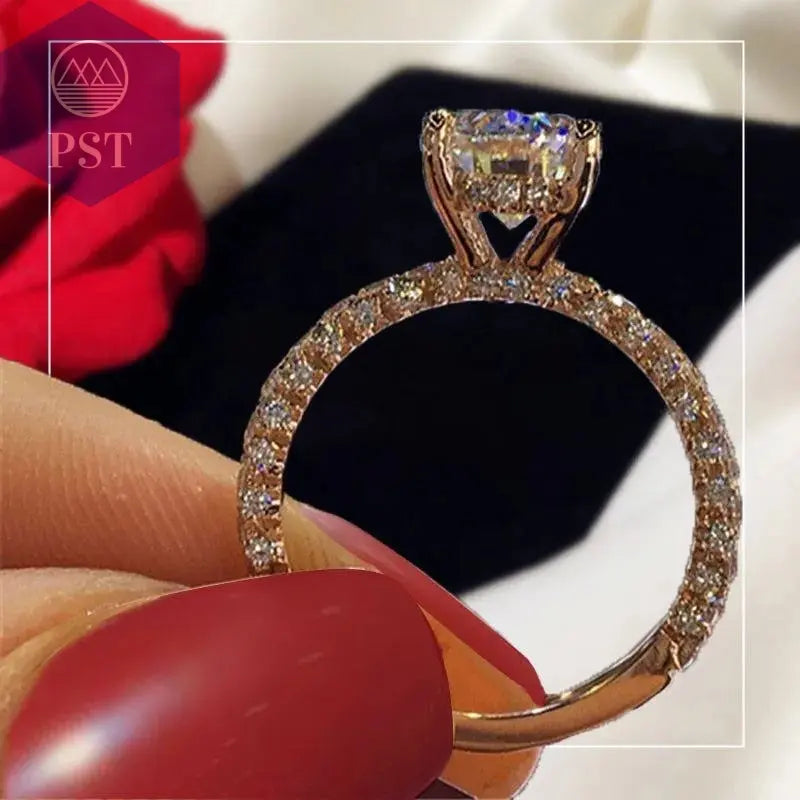Verlobungsring Wedding Rings For Women Princess Luxury Propose Engagement Bridal Jewelry Cubic Zirconia Round Stone - PST PS Tradings